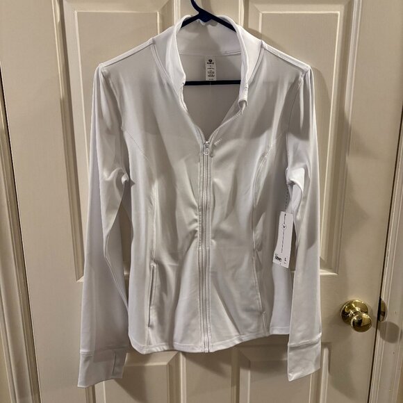 Velocity Women's White Athletic Full-Zip Jacket with Thumbholes ~ Large ~ NWT - Picture 1 of 6
